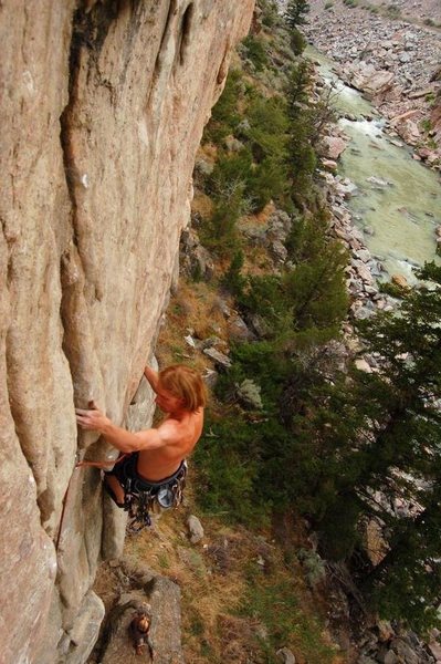 Exiting the otter's tooth rest and entering the delicate finger lock crux. Photo by Brian Moody