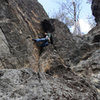 Jakob wedged in to the crux corner