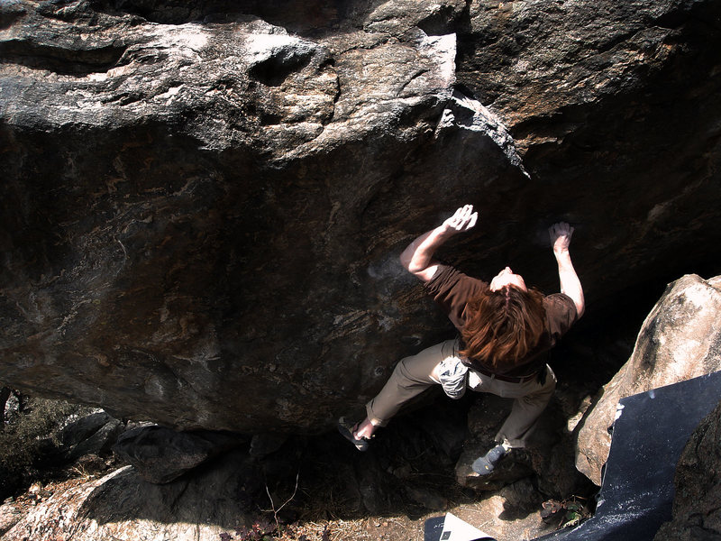 Luke Childers going for the ride on "Rhino (V10)."<br>
<br>
Photo by:  Jason Baker.