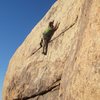 Bob Gaines leading Out of Order on the first ascent. Photo by Bruce Boe.