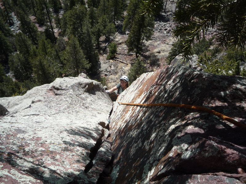 Below the thin hands crack near the top of the second pitch.