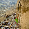 Brett Merlin on Bone Crusher, 5.12+.