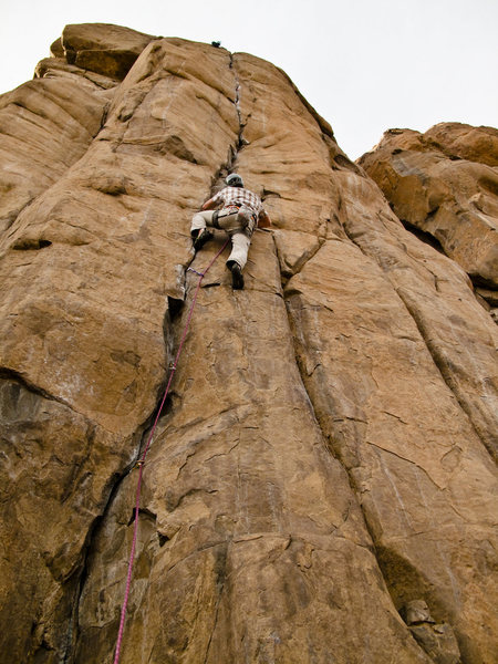 Joel on Bone Crusher, 5.12+.