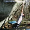 Shane Messer on "O.A." (V-7+) on the cap-gun boulder