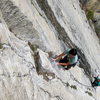 Cool guys from LA cruising the start of P5.  Notice the line of water on climbers' right - not a great early spring route.