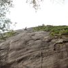 Floyd Hayes at the anchor of Desperado after leading the 5.7 (right) variation. Photo by Cheri Ermshar.