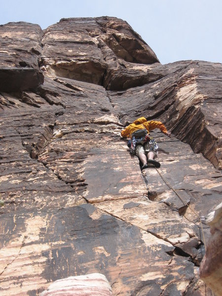 Climbing 4th pitch, it moves left up the crack