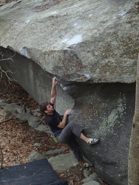 Aaron Parlier with the second ascent of "Thews" (V-5) the thews boulder, GHSP.