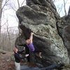 Vanessa Keller on "periscope" (V-3) on the Ranger Boulder, Contact Station Area, GHSP