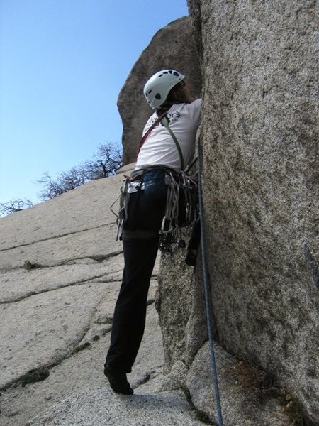 Reducing rope drag by breaking up the pitch, the Patty finishes the first pitch (2nd overall) on Lazarus.