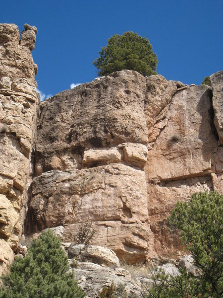 The Blarney Stone climbs the line just left of the arete.