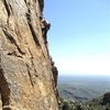 Erica Bigio working her way up to the crux.