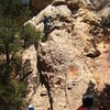 Scott past the crux on the second ascent of What's Biting Me?