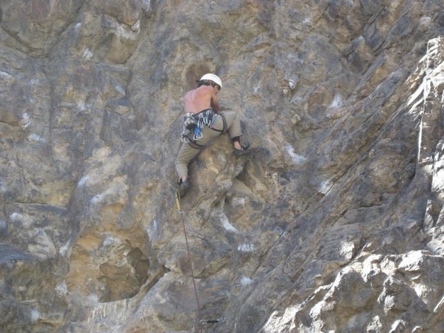 Kyle Stich on lead, clipped the first bolt of Split the Scene committing to the left line, following the incorrect guide input. ( thought left was the 11)