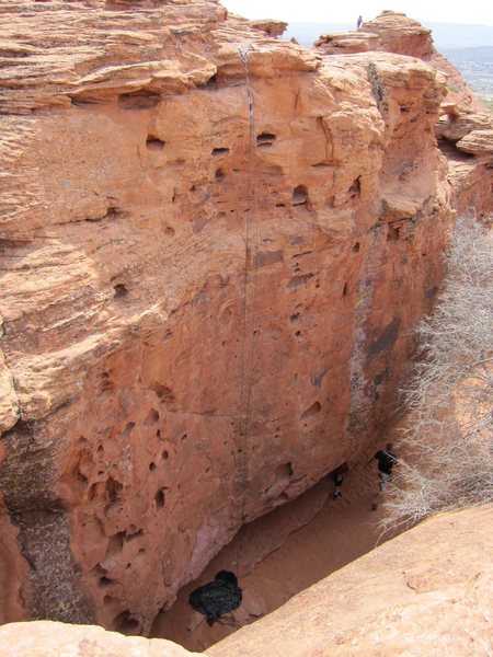 Another mini-slot  canyon climb that can be TR'd. This route has a couple of pins for protection at the bottom. Once again, if you know the name/rating, let me know.