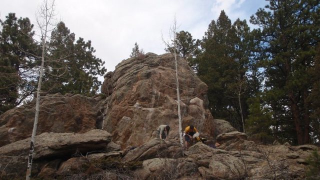 We were hiking around and stumbled across this nice wall south of the slabs.  It had some really good lines that were already chalked.