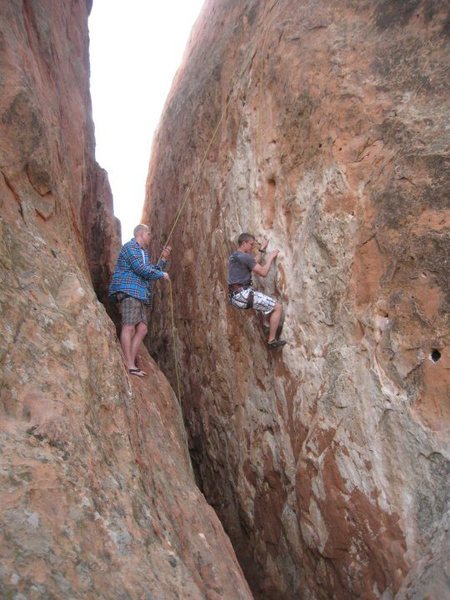 Top rope, nice ledge to belay off of.