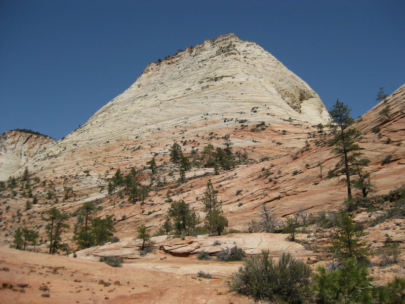 From the approach.  The climb is actually around the right skyline.