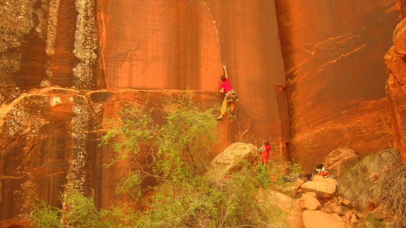 A unknown climber (I think the BD rep for Belgium) on Salt Lake City Special, 5.12+