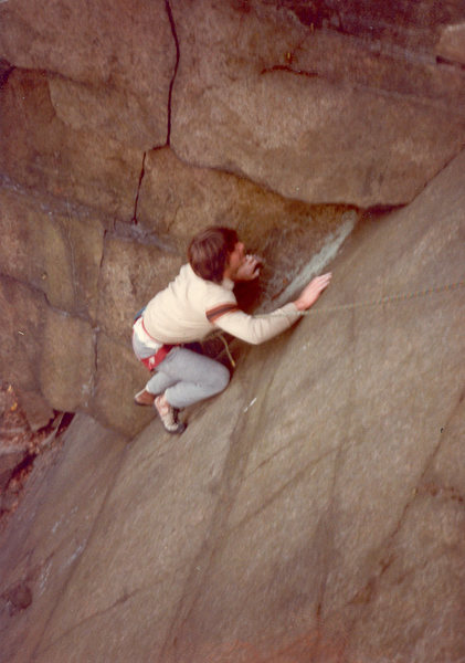 Approaching the overhang. The second bolt would be off to the right.