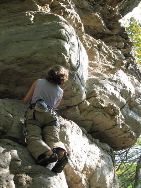 Heather Sudlow on Decompression Sickness: Eyeing up her next move. Belay and Photo by Greg Sudlow. 