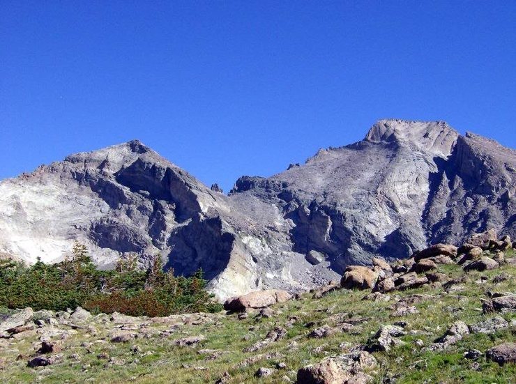 South side of Pagoda, with the ramp I used being just below the dark band on its West ridge.