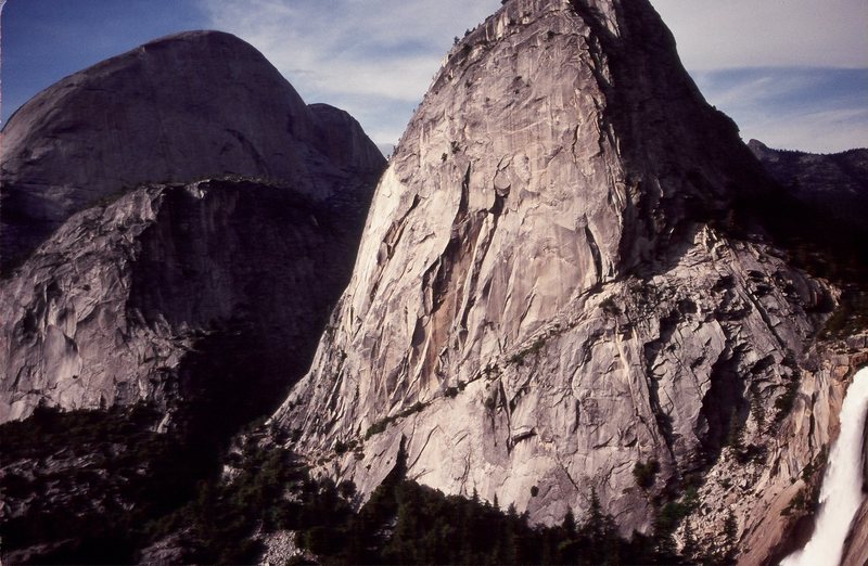 Liberty Cap, Half Dome and Nevada Falls as seen from the JMT.