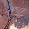 Unknown climber offwidthing the crux. I stemmed and face climbed the crux cause I'm an offwidth weenie.