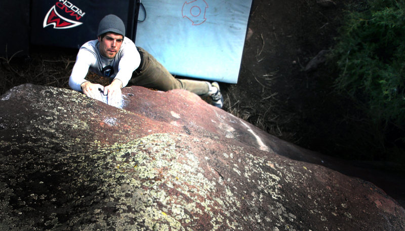 Jason Baker on "Epiphany, V5/6."  Millennium Boulder, Colorado.<br>
<br>
Photo by:  Luke Childers.