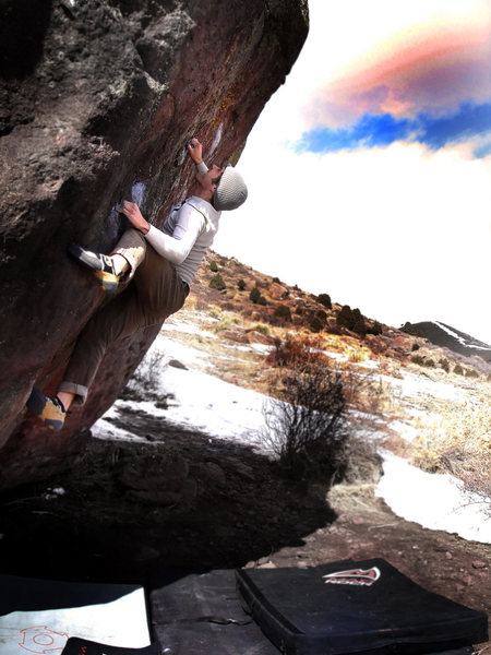 Jason Baker showing the love for "Hickey's, V7."  Millennium Boulder, Colorado.<br>
<br>
Photo by:  Luke Childers.