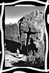 bouldering at the pond, sign of the cross boulder