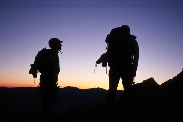 Lisa Pritchett and Dave Burda getting an early start on the North Ridge of Lone Pine Peak.