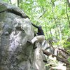 Greg Sudlow reaching the lip on Jenn Savage (V2). Photo by Ryan Salkeld.