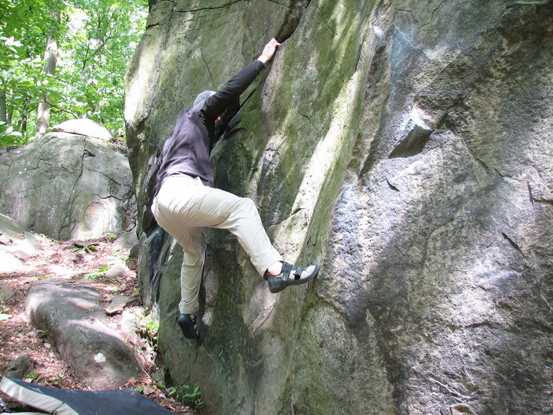 Greg Sudlow on the Posion Ivy traverse (V0). Photo by Ryan Salkeld. 