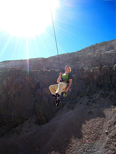 Karsten channels his superfly while lowering off pitch 2.<br>
<br>
(If Peter Pan went climbing, he might look like this.)<br>
<br>
March 2010<br>
<br>
