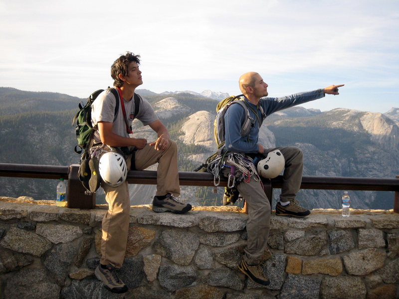 Two climbers enjoy a well deserved rest after a difficult ascent.