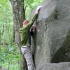 Greg Sudlow reaching the sloper on Help Meat (V4). Photo by Ryan Salkeld.