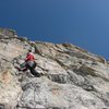 Chris Sheridan starting up the first headwall pitch of Adaptive Methods on 5/9/10.  Photo by Andy Grauch.