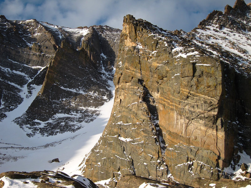 Flying Buttress, right chimney and Ships Prow in winter conditions on 5/9/2010.