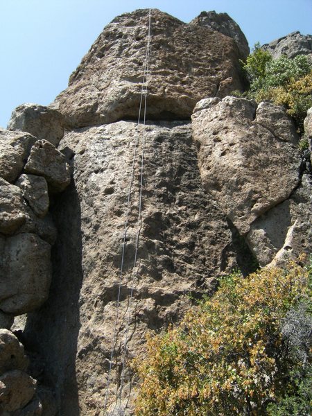 the climb as seen from below, with the line roughly following the rope.