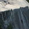 Chad belaying Ana on the super-thin crux of Room With a View.