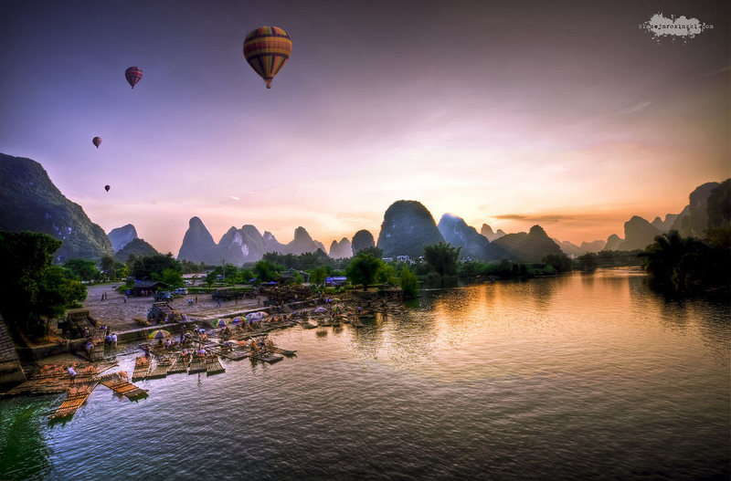 A fantastic HDR composite of a typical YangShuo view by Blazej Mrozinski - http://www.flickr.com/photos/blazejmrozinski -  Photo used under Creative Commons.