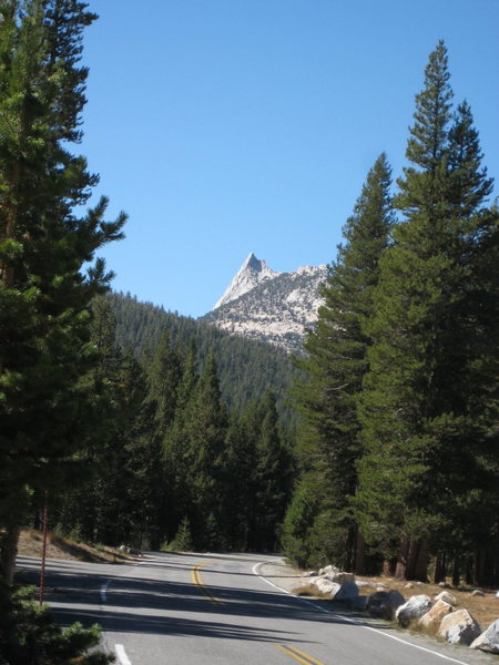 Cathedral Peak from the mountain shop on Highway 120.