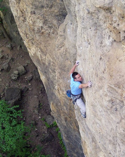 Nate on the cruxy traverse.