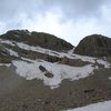 This photo shows the couloir and the N. Ridge