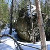 The main Frostbite boulder in April of 2010...only one top-out is dry....