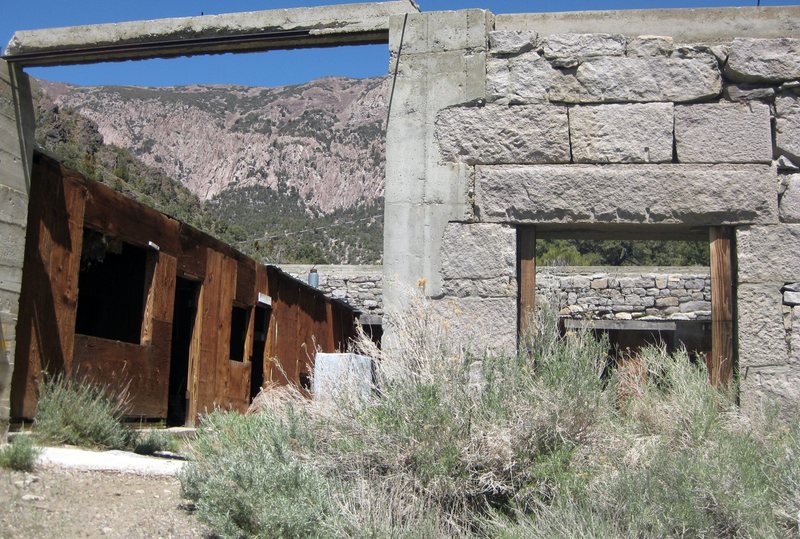 Handsome granite awaits you in, and around Panamint City. There's trad climbing potential here; note the crags in the background. <br>
<br>
These huge, awesome fort-like walls are near "The Hilton Cabin." The historical structures in PC are amazing! <br>
<br>
Taken 5/19/10