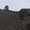 Chuck Graves nears the top of the beautiful flake/corner of Pitch 2.