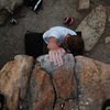 Topping out on Penny Lunge V0+, Rotary Park, Horsetooth Reservoir, CO.