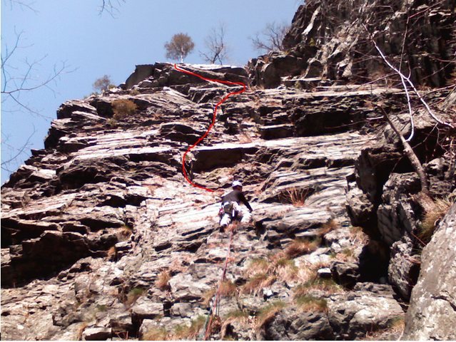 Rob H. starting up Pitch 1 - this section is PG gear until you get to the first open book chimney up to his left, but it's all there.